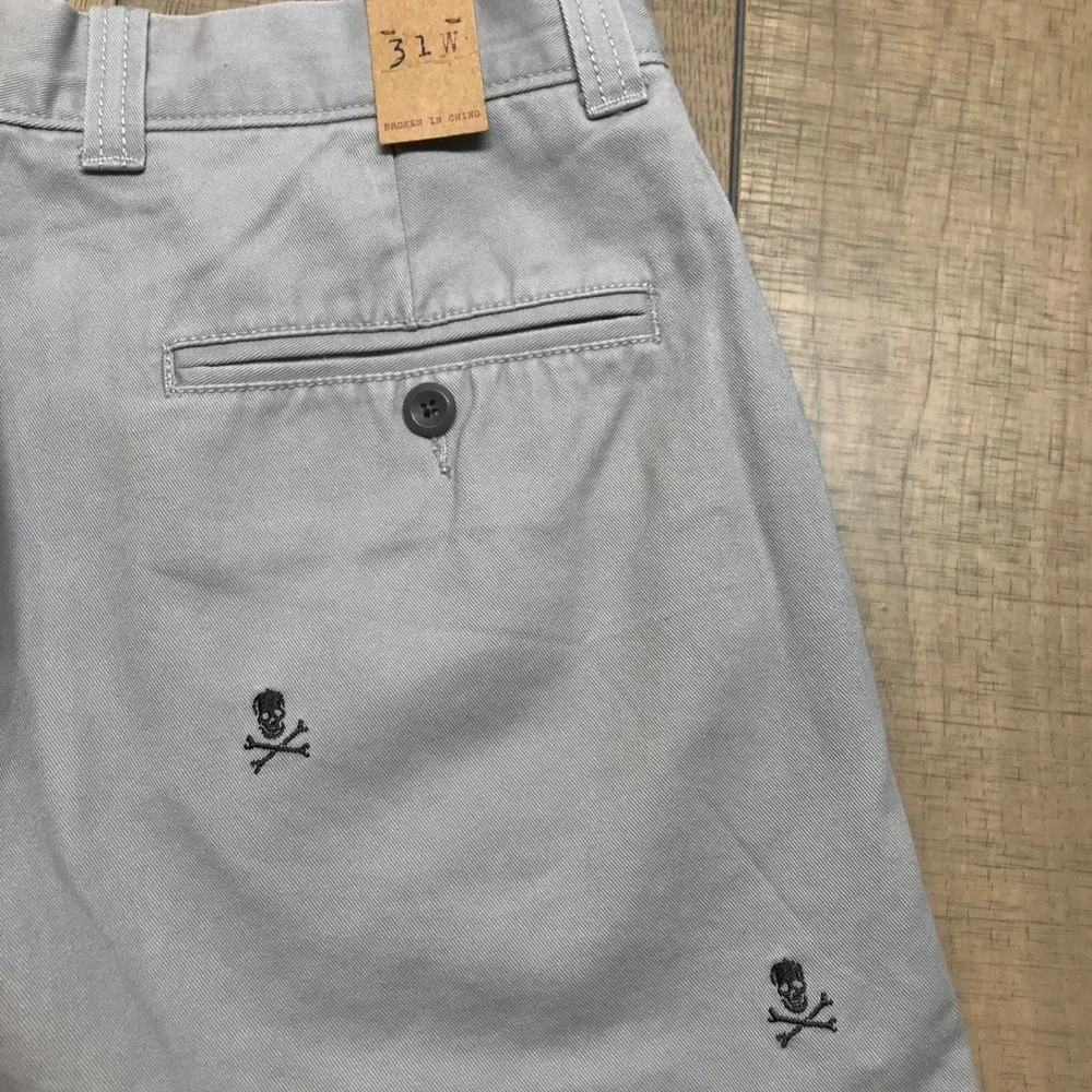 J.CREW Shorts Mens Size 31 Gray‎ Broken in Chino Skull Embroidered Grunge Cotton